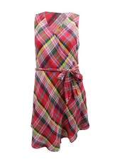 Lauren Ralph Lauren Women's Plaid Crinkle Cotton Dress (12, Pink Multi)