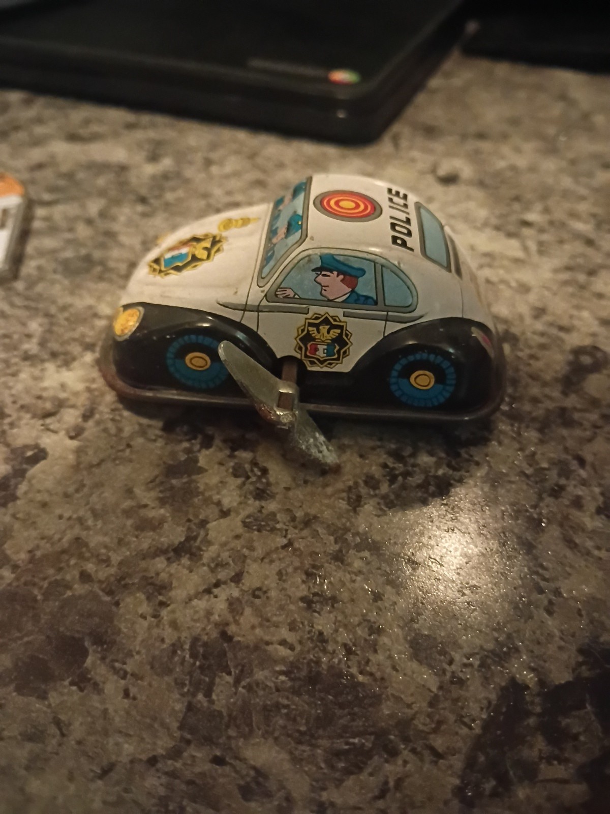 Yone Vtg Made In Japan Police Vw Bug Tin Toy Car Volkswagen Vintage Wind Up