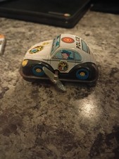 Yone Vtg Made In Japan Police Vw Bug Tin Toy Car Volkswagen Vintage Wind Up