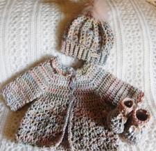 Handmade Baby Crochet Sweater Set Hat and Booties Girls - Multicolor