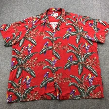Vintage Paradise Found Shirt Mens 3XL Red Hawaiian Parrot Magnum PI Button Camp