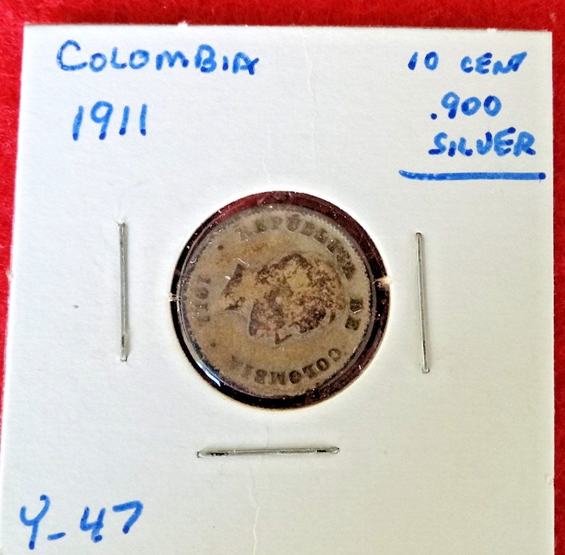 Foreign Coin     COLUMBIA  2 Coin lot 1911 & 19** 10 Centavos SILVER COINS