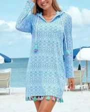 CABANA LIFE Naples Hooded Cover Up Dress Large (10-12) UPF 50 $130 Mint Lilac
