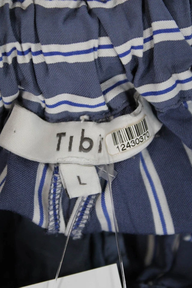 Pantalones Cortos Informales Tibi Para Mujer Estampado A Rayas Cintura Elástica Bolsillos Azul Talla L Foto 4 de 4