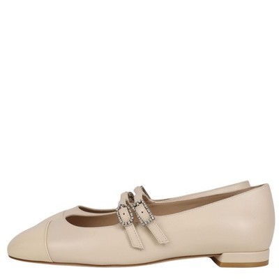 Stuart Weitzman Damen Schuhe Ballerina Gr. 37 Creme Leder Freizeitschuhe