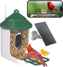 Bird Feeder with Camera AI Identify 2K Live Video 2.4GHZ WiFi Solar Birds House
