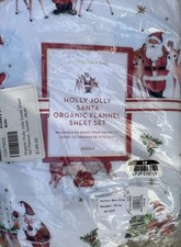 Pottery Barn Holly Jolly Santa Flannel Sheet Set - Queen - New