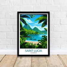 St Lucia Caribbean Travel Poster Exotic Island Paradise Art Pitons View Poster