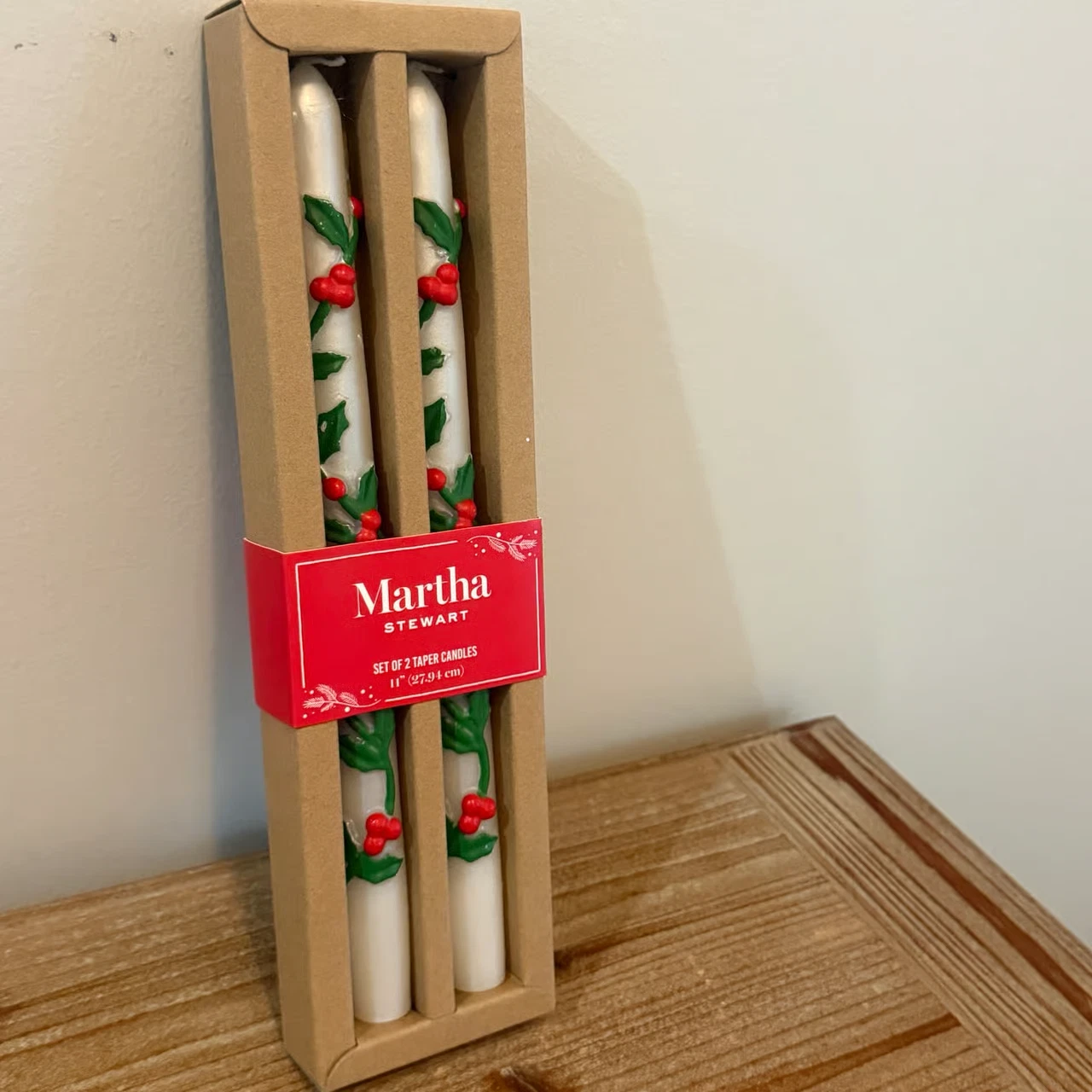 Martha Stewart Set of 2 Taper Christmas Candles Holly Berries 11" NWT image 3