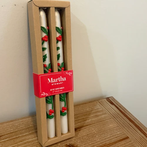 Martha Stewart Set of 2 Taper Christmas Candles Holly Berries 11" NWT image 3