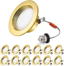 12 PACK 4-Inch LED Recessed Lighting 9W Dimmable Downlights / Gold Trim