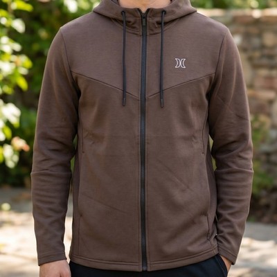 Hurley Brown Full Zip Tech Hoodie Performance Essentials Mens Jacket M
