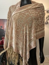 VNTG Cream Ivory Burt Out Silk Velvet Piano Shawl