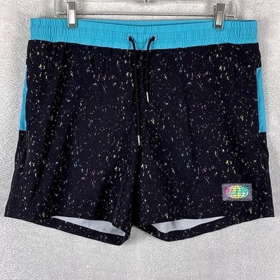 VTG Slunks Shorts Mens L Black Blue Pull On Performance Beach Volleyball Preppy