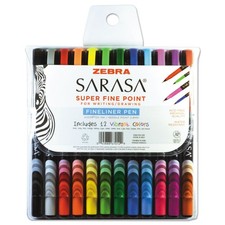 ZEBRA Sarasa Porous Pen.8 mm, Fine, Assorted Ink, 12/Set 67012 