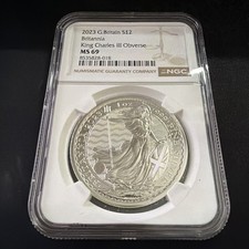 2023 G. Britain $£2 Britannia King Charles lIl Coronation Silver 1oz NGC MS69