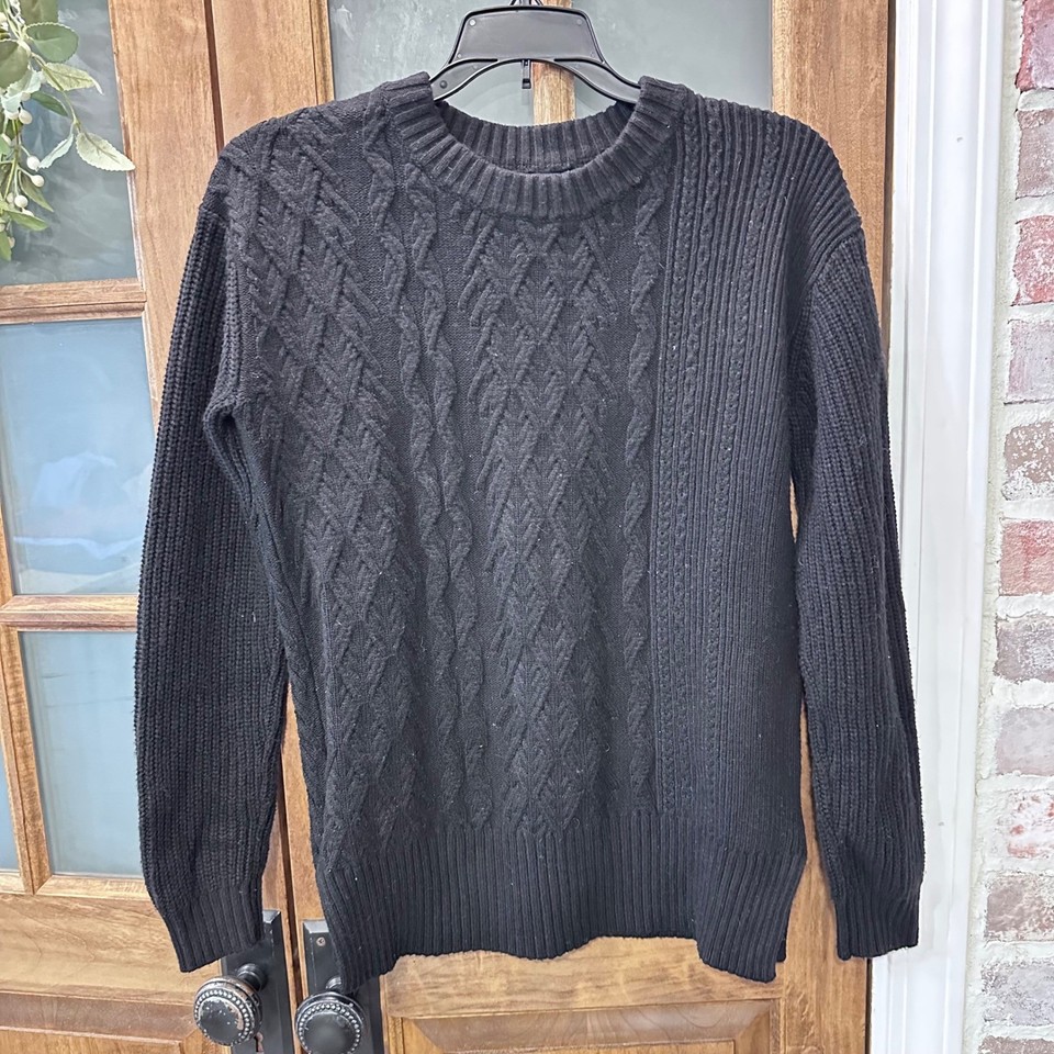 Banana Republic Women Black Cable Knit Wool Blend Sweater XS Classic Academia