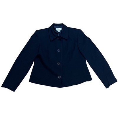 Talbots 100% Wool Shell Black Button Front Blazer Petites 6 Minimalist Career