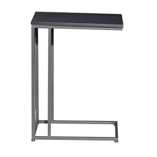 10 in. Black C-Shaped Large Rectangle Wood End Table with Black Metal Base - Picture 9 of 11