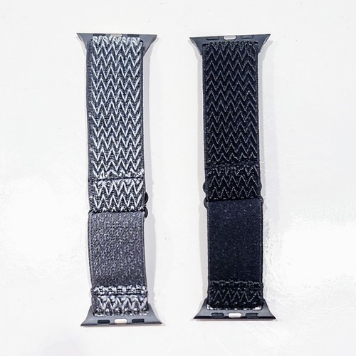 Set of 2 Woven Stretch 42/44mm Gray Black Watchband for Apple Watch Band Elastic - Zdjęcie 5 z 7