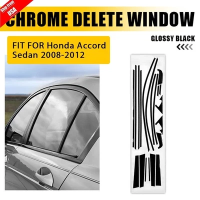 Chrome Delete Blackout Vinyl Overlay for 2008-12 Honda Accord Sedan Window Trim - Image 1 of 4
