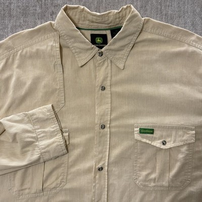 John Deere Pearl Snap Button Down Long Sleeve Shirt Tan Mens XL Vintage