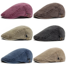 Men Flat Cap Washed Newsboy Gatsby Retro Denim Beret Driving Hat Outdoor Casual