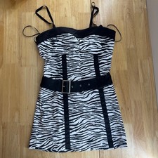 Guess Zebra Print Y2K Corset Dress Mini Belted Straps Women Size 3