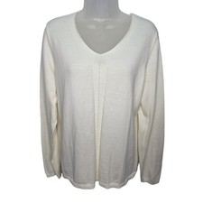 Talbots Women's L Cream V Neck 100 Cotton Knit Sweater Long Sleeve