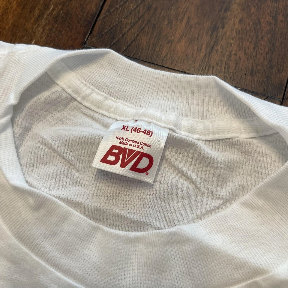 Винтажная мужская рубашка BVD XL белая 100% расчесанный хлопок сделано в США одинарный шов 90-е - Изображение 4 из 4
