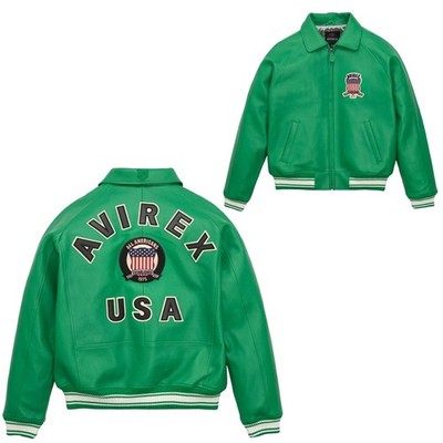 Avirex Herren Jacke Lammfell Flight Bomber Echtleder American Varsity Jacket