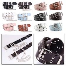 Double Grommet Belt for Women Men Leather Punk Rock