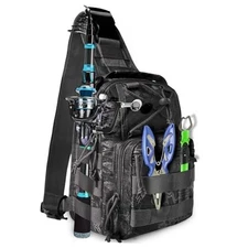 Fishing Backpack Fishing Tackle Storage Bag with Rod Holder E-camouflage Black
