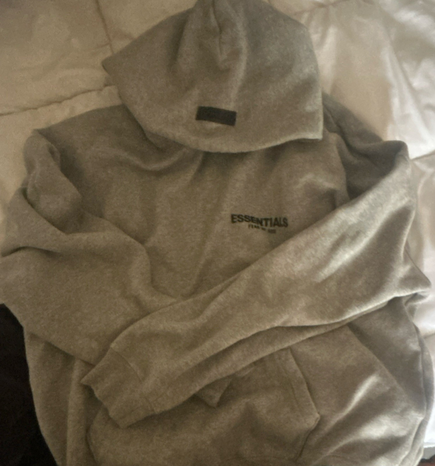 Essentials Fear of God Gray Pullover Hoodie Cotton Fleece Logo Pockets Men's
