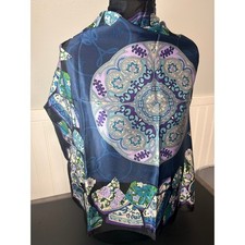 Talbots Silk Square Scarf Blue Purple Green Medallion Mosaic Print NWT 26x26
