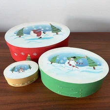 Vintage Christmas Handmade Wood Shaker Stacked Oval Storage Box 3 Holiday Decor