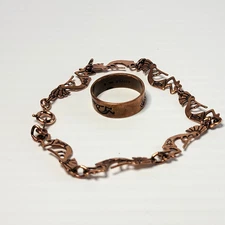 Kokopelli Copper Link 8" Bracelet & WM (Wheeler Manufacturing) Ring Size 7.5 Set