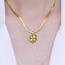 Stainless Steel Necklace Heart Flower Pendant Link Chain Women Jewelry