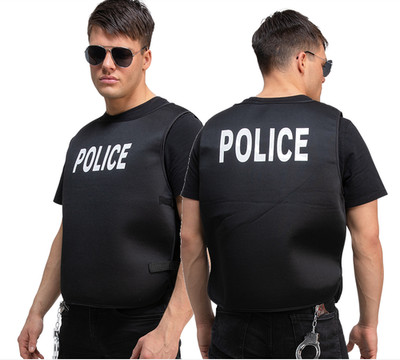 Erwachsene POLIZIST WESTE schwarz Deluxe FBI Polizist Kostüm Halloween Top Kostüm