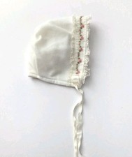 Vintage Pink Rosebud  Lace Baby Doll Bonnet / Cap