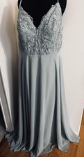 NWT Azazie 18 Plus Size Light Green Evening Gown Sleeveless Lace Top
