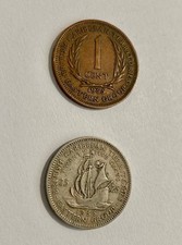 Lot of 2 1955 British Caribbean Territories Eastern Group Coins: 1 cent, 25 cent