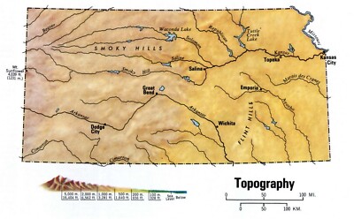 KANSAS TOPOGRAPHY ROAD MAP KS GLOSSY POSTER PICTURE PHOTO PRINT BANNER 9748