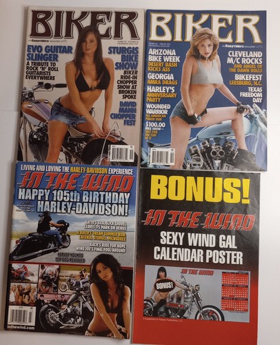 Lot of 4 Motorcycle Magazines: InThe Wind w/Calander & 2 Biker - 2008-2009