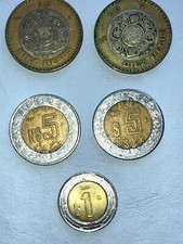 Lot of 5 Mexico Coins, Bimetallic, various denominations  years