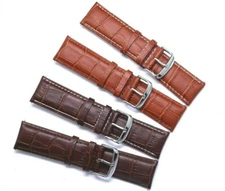 22mm 24mm Brown Crocodile Grain Leather Replacement Watch Band Silver Buckle 