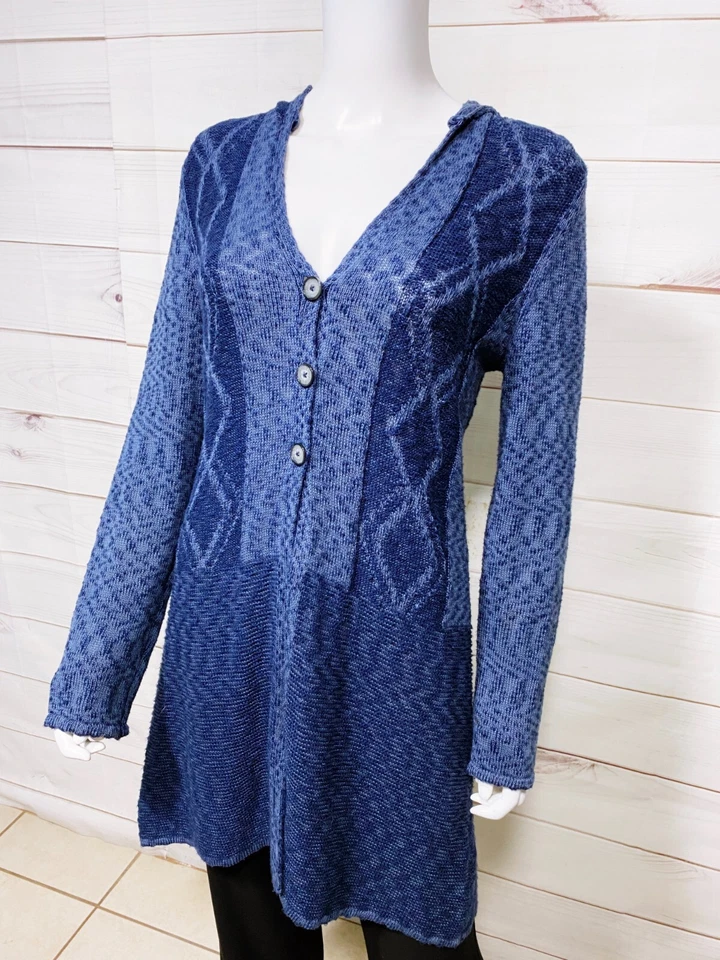 Style & Co Womens Long Hoodie/Sweater Dress Size S Blue Buttons Front Slit - Image 3 of 4
