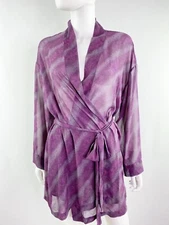Victoria's Secret Purple Belted Short Robe One Size Semi Sheer Long Sleeve Sexy