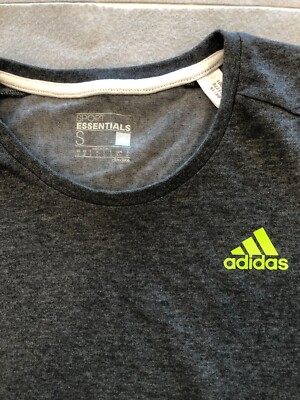 Adidas Shirt Men's Small Gray Neon Green Stripe Cotton Activewear