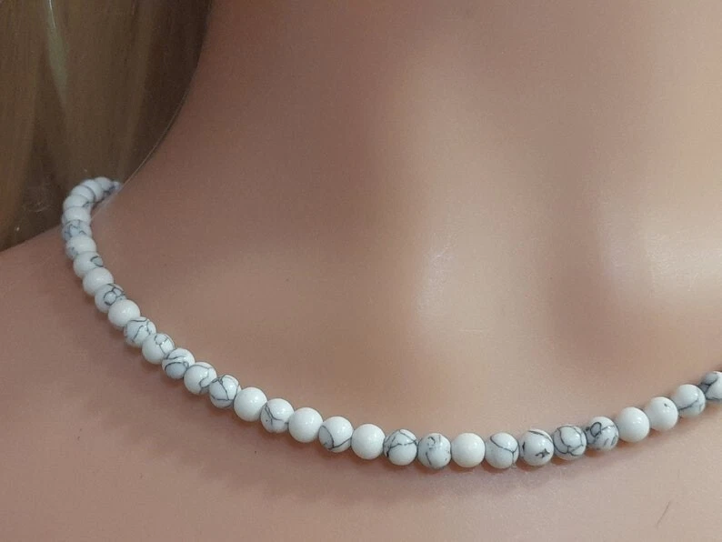 Weißer Howlith glatter runder Edelstein Perlen Mädchen & Frauen handgefertigt... - Bild 4 von 4